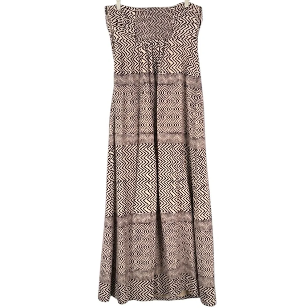 Edmé & Esyllte Anthropologie Strapless Maxi Dress Sz 12 Brown Cream Boho Cotton - Picture 3 of 14